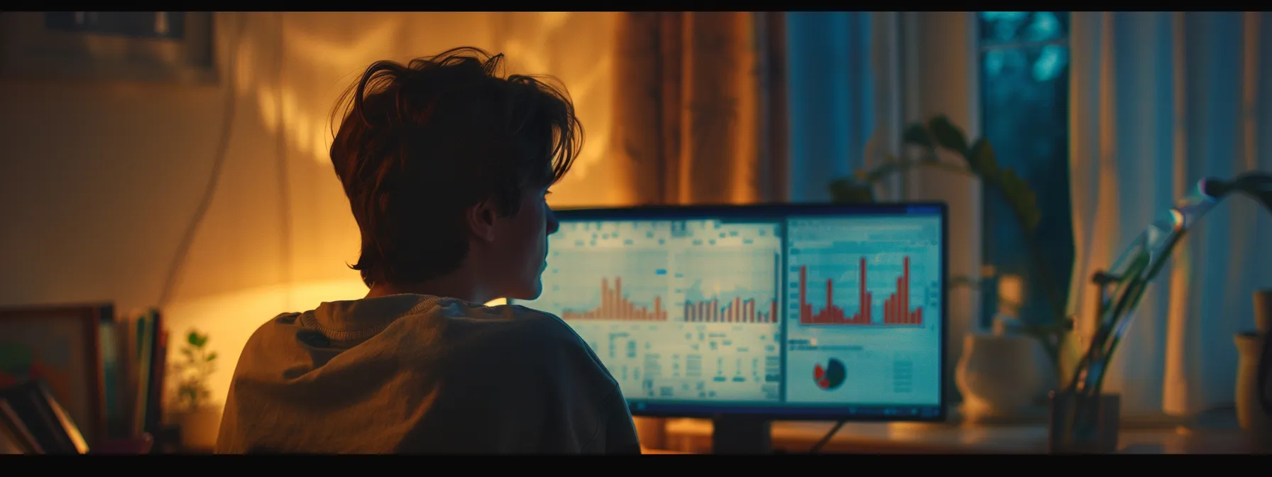 a person carefully studying a computer screen displaying detailed graphs and statistics related to google adwords campaign performance.