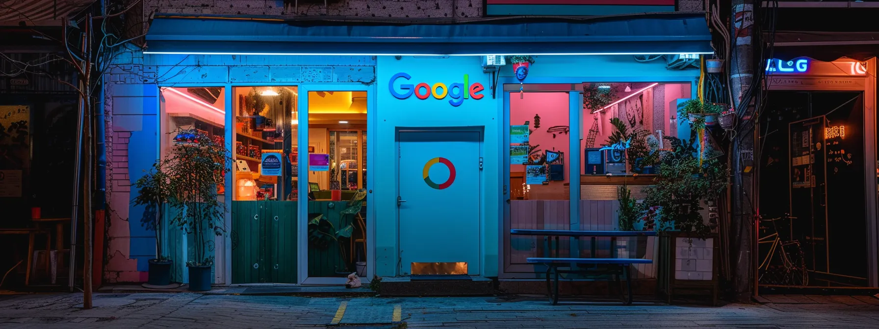 a vibrant storefront with a prominent google business profile sticker, inviting customers to leave glowing reviews.