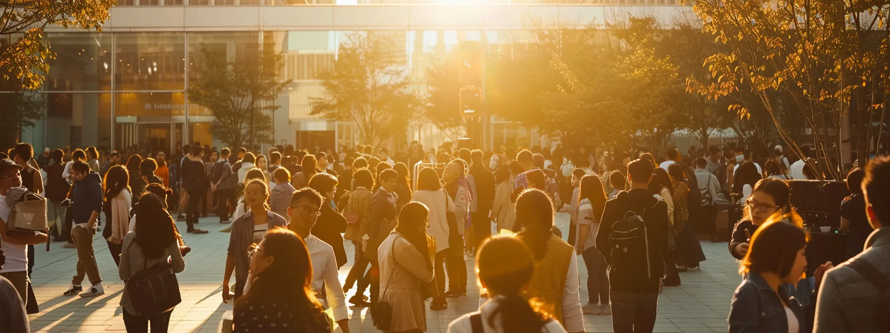 a vibrant community gathering in an open urban space, showcasing engaged individuals sharing success stories and participating in corporate social responsibility activities, all under warm, inviting sunlight that highlights their positive interactions and brand loyalty.