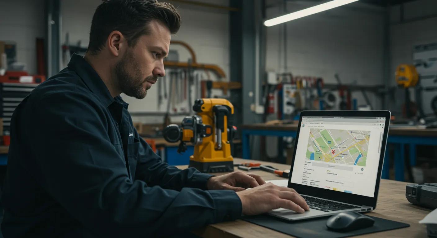 Tradesperson optimizing Google Business Profile for local SEO