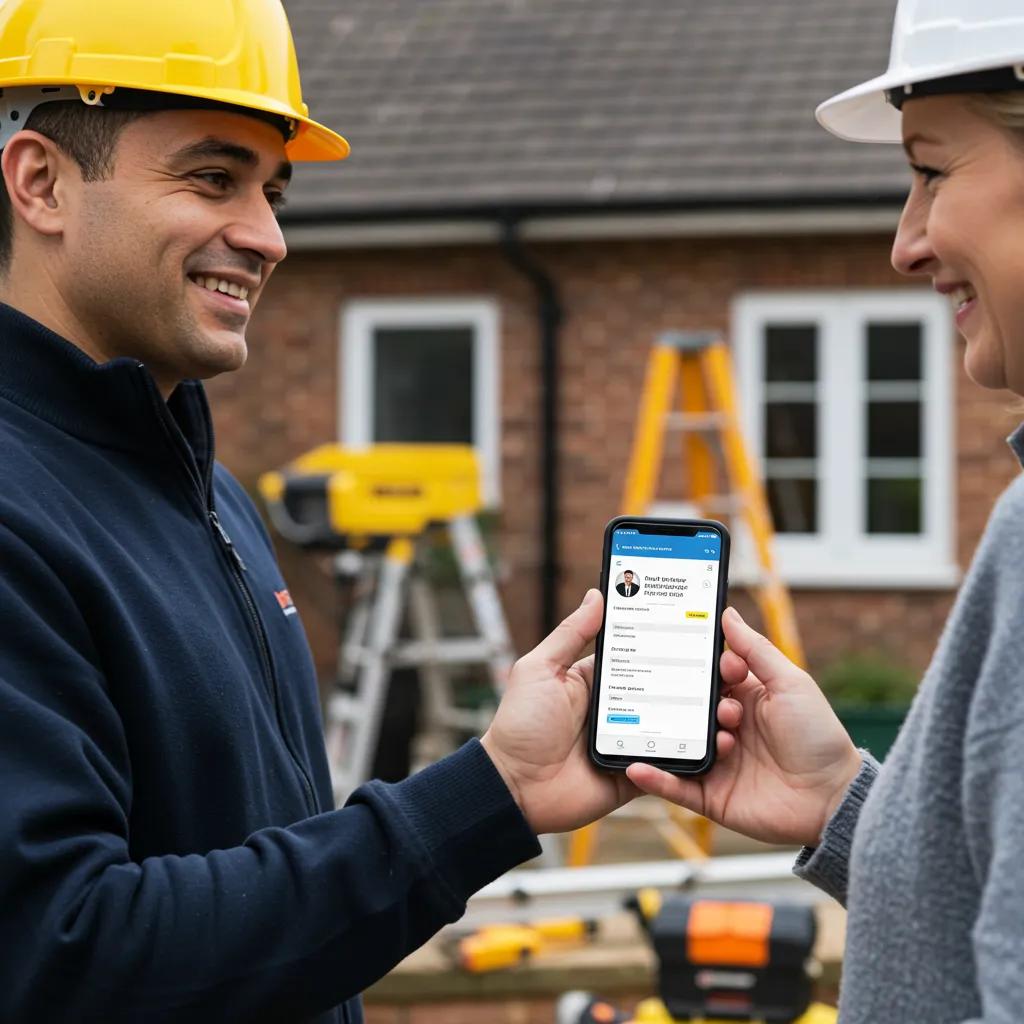 Tradesperson engaging with a customer for Google reviews